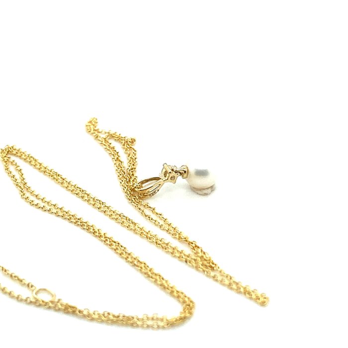 Image 3 of No Reserve Price - 14 kt. Yellow gold - Necklace with pendant - 0.79 ct Freshwater Pearl - Diamonds