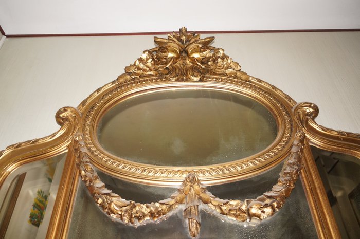 Image 3 of Console and mirror (2) - Louis XVI Style - Gilt, Marble, Plaster, Wood - Late 19th century