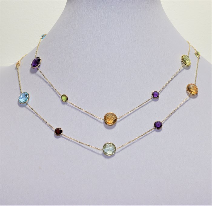 Image 2 of ALGT Lab Report - 14 kt. Gold, Yellow gold - Necklace - 39.50 ct Topaz - Amethysts, Citrines, Garne