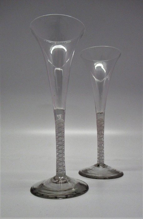 Preview of the first image of 18th Century Opaque Twist Champagne Glasses c1760 (2) - Georgian - lead glass.