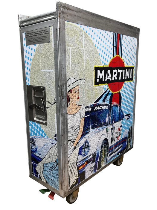 Preview of the first image of Decorative object - Noboringo CeeVee "Martini Porsche Art" Full size Iberia Vliegtuig trolley - Nob.