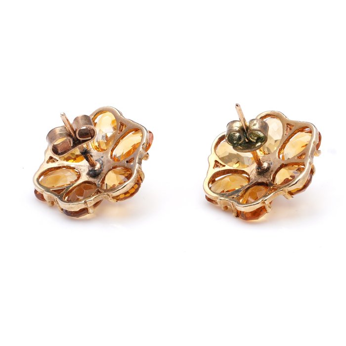 Image 2 of Vintage studs - 9 kt. Yellow gold - Earrings Citrine - Pearls
