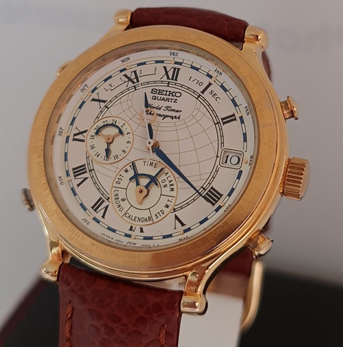 Seiko - “Age of Discovery” World Time Chronograph Alarm - 6M15-9000 - Men -  1980-1989 | Auctionlab