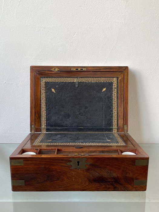 Image 2 of Writing slope - Victorian - Copper, Leather, Wood - Second half 19th century