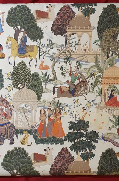 Exclusieve Indiase stof met rennende paarden en olifanten - 300x280cm - Indian Design - Textiel - 280 cm - 0.02 cm