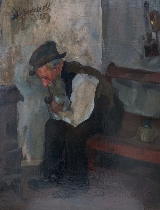Preview of the first image of German School (XX) - Old Man with A Pipe.
