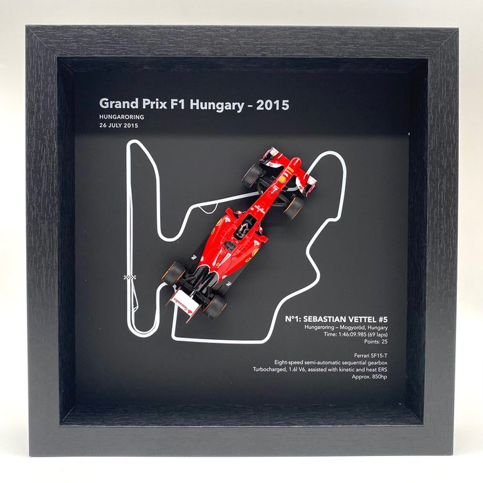 Preview of the first image of Decorative object - FRAMEDWHEELS - GP F1 Hungary 2015 Ferrari F1 SF15-T #5 Vettel - Ferrari.