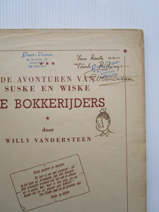 Preview of the first image of Suske en Wiske RV-26 - De bokkerijders met opdrachttekening Vandersteen - Stapled - First edition -.