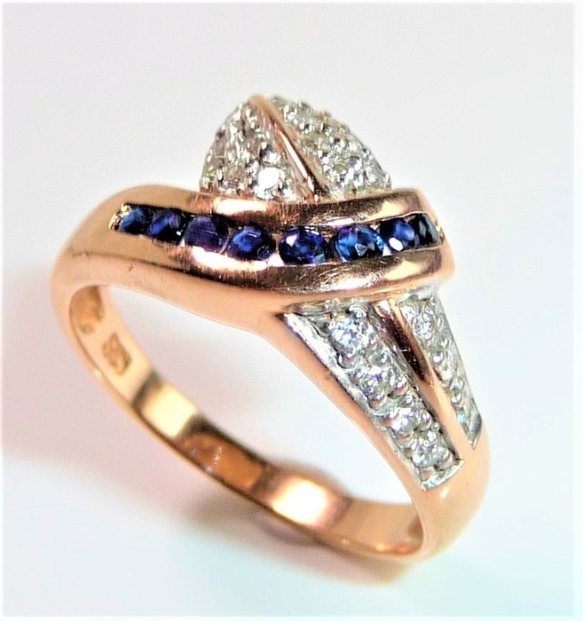 Image 2 of 14 kt. Pink gold - Ring - 0.25 ct Sapphire - 0.25ct. diamonds/brilliant cut