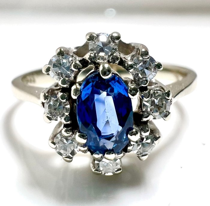 Image 2 of 14 kt. White gold - Ring - 0.45 ct Sapphire - 0.24ct. diamonds