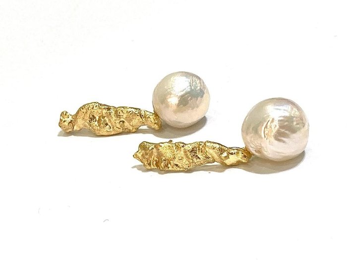 Image 3 of Ale jewels - 22 kt. Gold-plated, Silver - Earrings Freshwater Pearl - No Reserve Price
