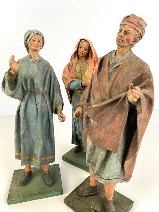 Image 2 of Sculpture, Crib characters (3) - Papier-mache, Wood - 19th century