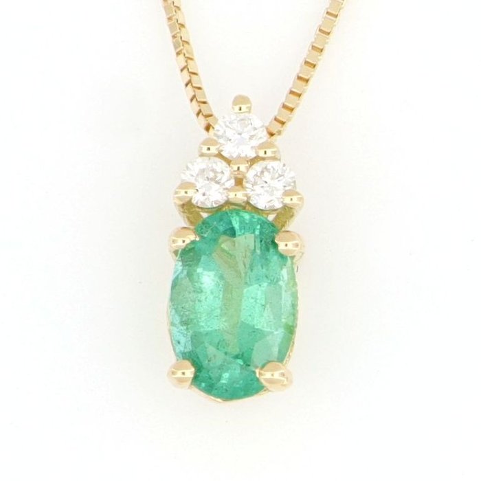 Preview of the first image of No Reserve Price - 18 kt. Yellow gold - Necklace with pendant - 0.05 ct Diamond - Emeralds.