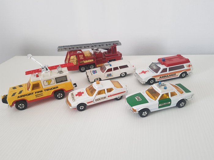 Preview of the first image of Matchbox - Plymouth Trail Duster Fire Tender, Doctor's Emergency Car, Ambulance, Mercury Police Car.
