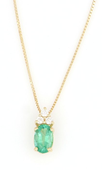 Image 2 of No Reserve Price - 18 kt. Yellow gold - Necklace with pendant - 0.05 ct Diamond - Emeralds