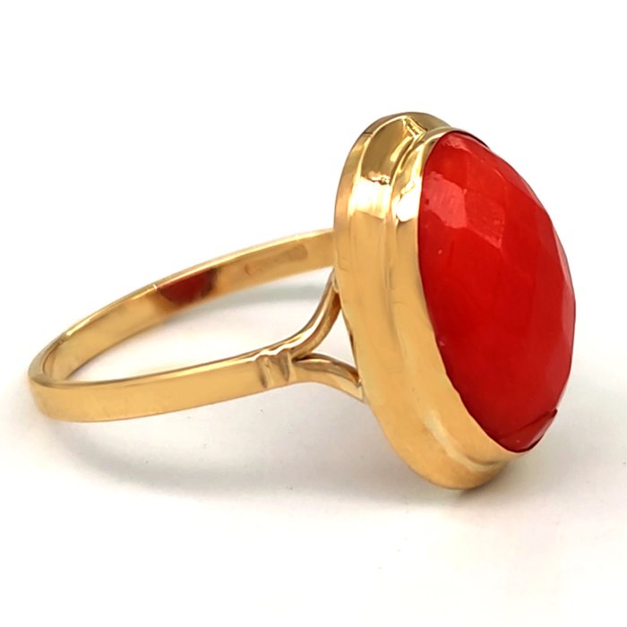 Image 2 of 18 kt. Yellow gold - Ring - Mediterranean red coral 8.44 x 12.94 mm