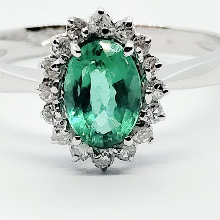 Preview of the first image of 18 kt. White gold - Ring - 1.40 ct Emerald - Diamonds.