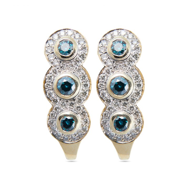 Preview of the first image of 14 kt. Bicolour, Gold, White gold, Yellow gold - Earring, Earrings - 1.92 ct Diamond - Diamond, Dia.