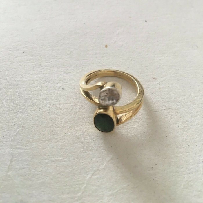 Preview of the first image of 925 Silver - Ring Diamond - Diamonds, Artisan manufacture silver vermeil emerald root antique cut d.