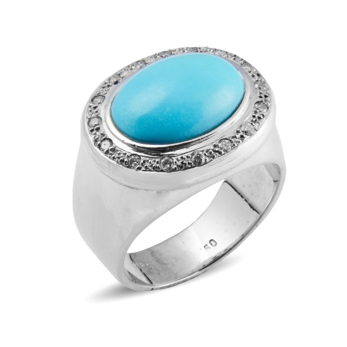 Preview of the first image of 18 kt. Gold, White gold - Ring - 4.50 ct Turquoise - Diamond, Diamonds.