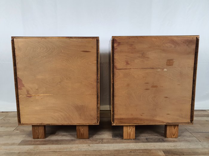 Image 3 of Pair of Art Deco bedside tables threaded in walnut