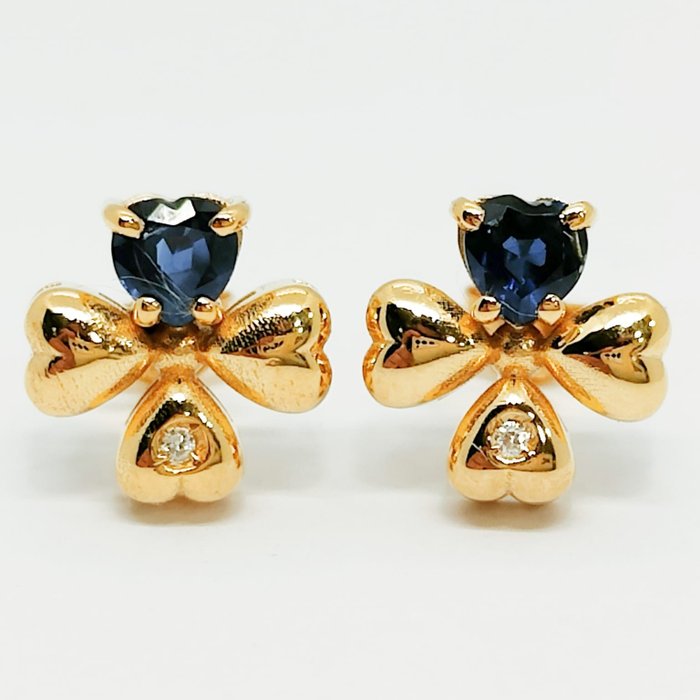 Preview of the first image of Senza Prezzo di Riserva - 18 kt. Gold, Yellow gold - Earring, Earrings - 0.90 ct Sapphire - Diamond.