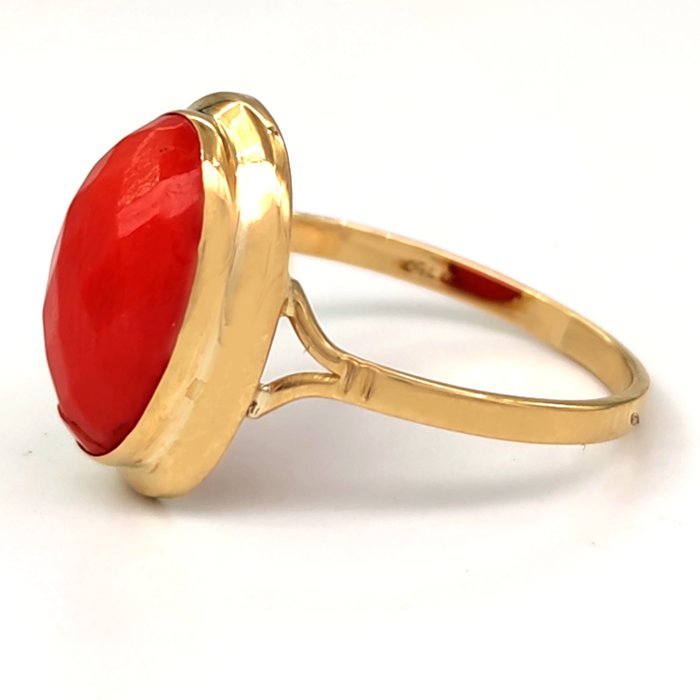 Image 3 of 18 kt. Yellow gold - Ring - Mediterranean red coral 8.44 x 12.94 mm