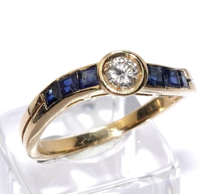 Image 2 of 18 kt. Yellow gold - Ring - 0.30 ct Diamond - Sapphires