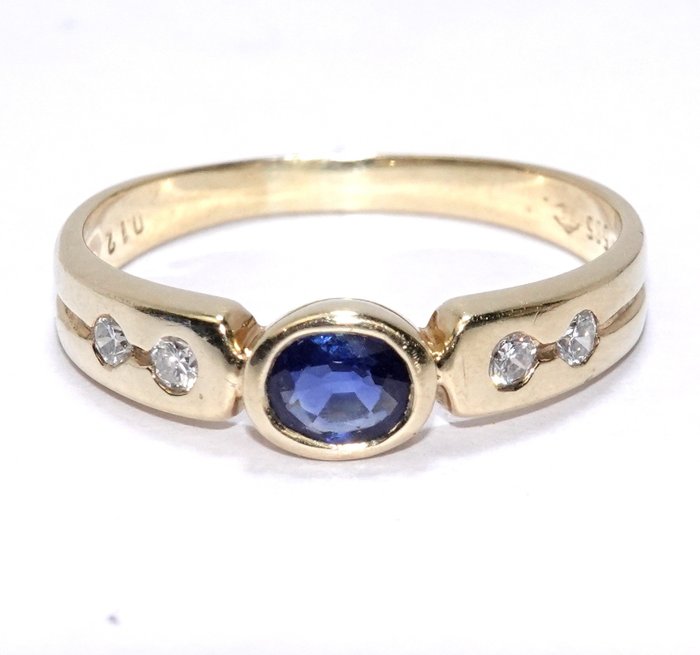 Image 3 of 14 kt. Yellow gold - Ring - 0.40 ct Sapphire - Diamonds