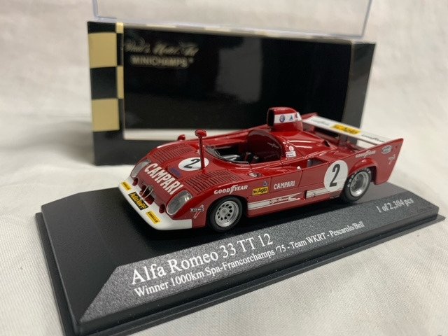 Preview of the first image of MiniChamps - 1:43 - Alfa Romeo 33 TT 12 #2 - Team WKRT - Winner 1000km Spa-Francorchamps 1975 - Dri.