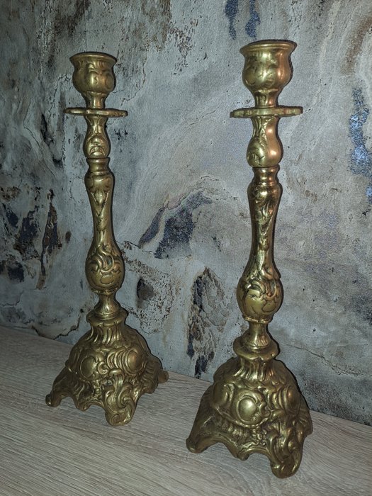 Image 2 of Candlestick (2) - Rococo Style - Brass - Early 20th century