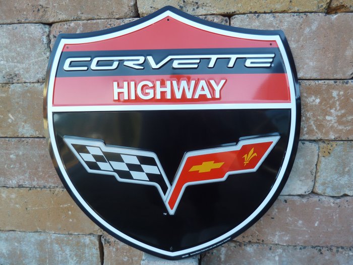 Corvette - Sign - Corvette Metal Sign USA Aluminum 60 cm Logo XXL Advertising Garage General Motors - Aluminium