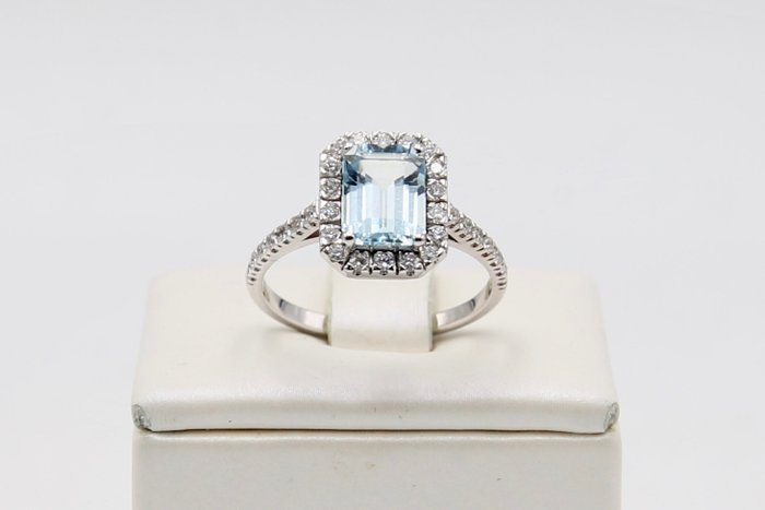 Image 3 of 18 kt. White gold - Ring Aquamarine - Diamonds
