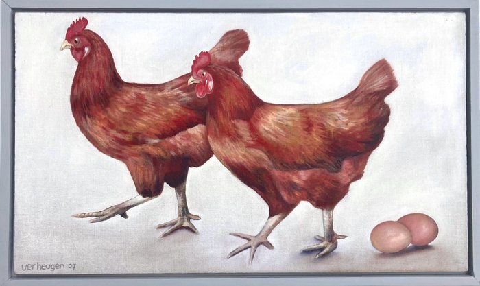 Image 2 of Jos Verheugen (1961) - Two chickens, two eggs