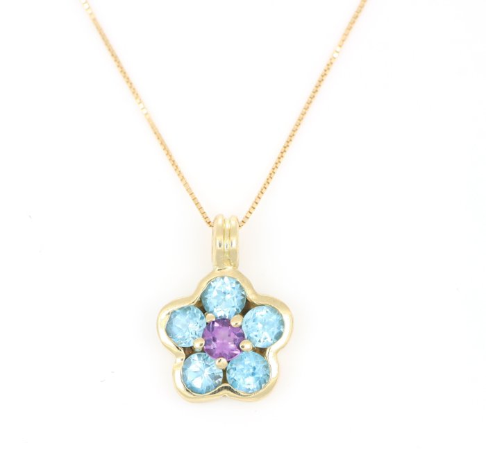 Image 2 of '' No Reserve Price '' - 18 kt. Yellow gold - Necklace with pendant - 0.75 ct Topaz - Amethysts