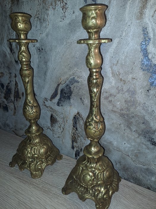 Image 3 of Candlestick (2) - Rococo Style - Brass - Early 20th century