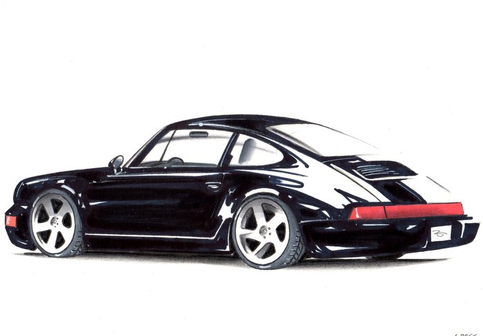 Image 2 of Picture/artwork - Porsche 964 - Dessin original - Baes gerald - Certificat d'authenticité - Porsche