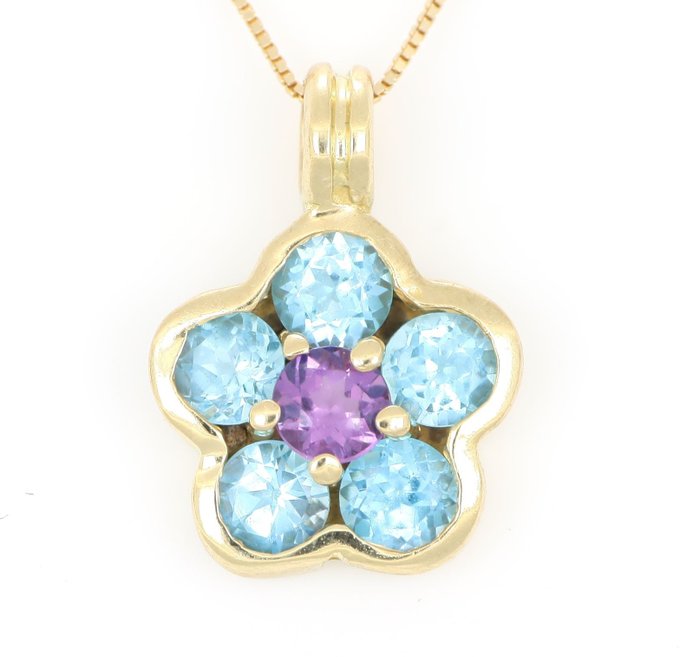 Preview of the first image of '' No Reserve Price '' - 18 kt. Yellow gold - Necklace with pendant - 0.75 ct Topaz - Amethysts.