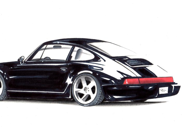Image 3 of Picture/artwork - Porsche 964 - Dessin original - Baes gerald - Certificat d'authenticité - Porsche