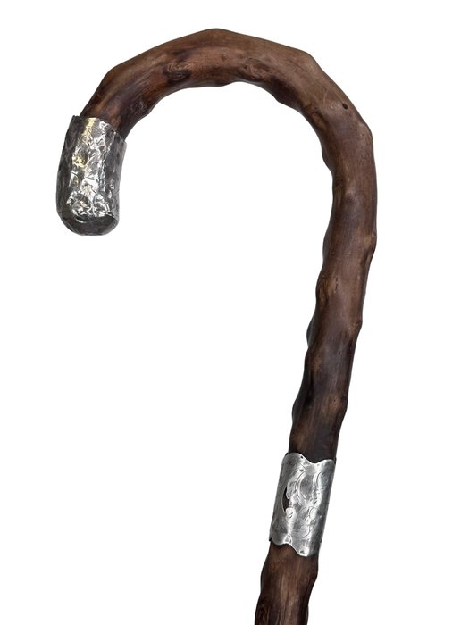 Preview of the first image of Walking stick, English classic copy with silver strap - Bronze (silvered), Hawthorn (hawthorn) - Ci.