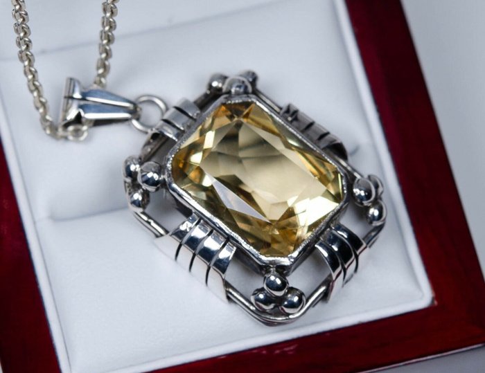 Preview of the first image of Silver - Necklace with pendant - 15.00 ct - Citrine (tested) - France.