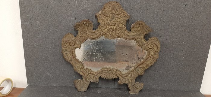 Preview of the first image of Cartagloria with mirror - wood and embossed copper - Late 19th century.