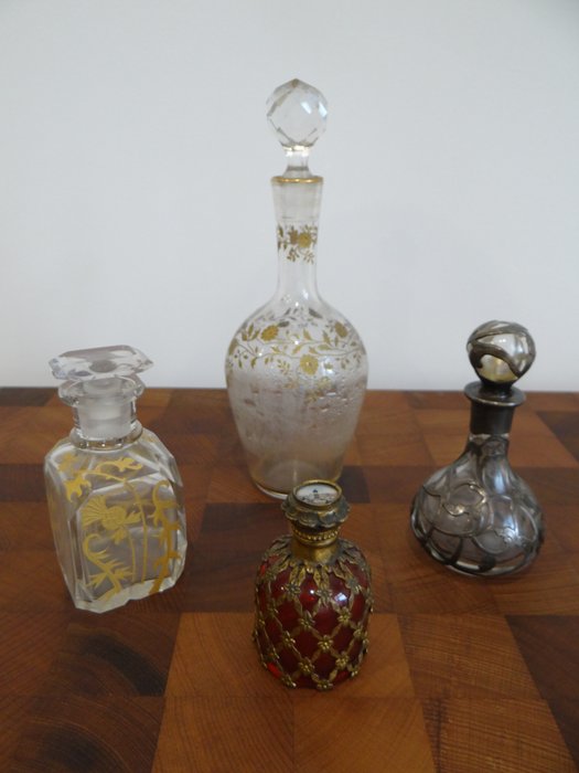 Image 2 of perfume bottles (4) - Brass, Crystal, Silver