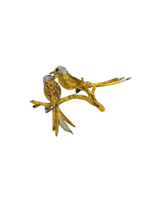 Image 2 of 18 kt. Yellow gold - Brooch - Diamonds, Rubies