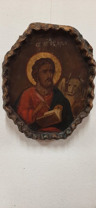 Icoon - Sint Lucas de Evangelist - olie op tafel - 19e eeuw