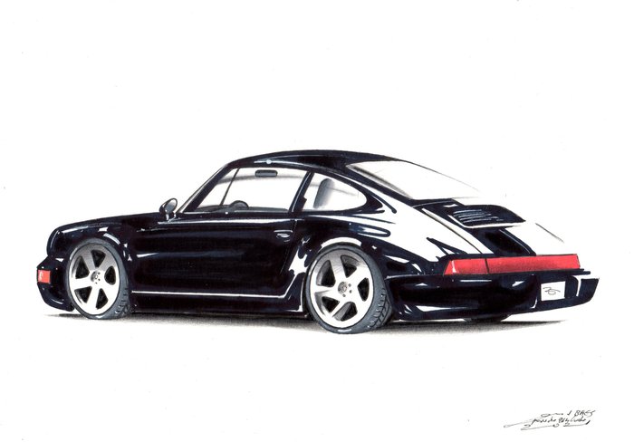 Preview of the first image of Picture/artwork - Porsche 964 - Dessin original - Baes gerald - Certificat d'authenticité - Porsche.