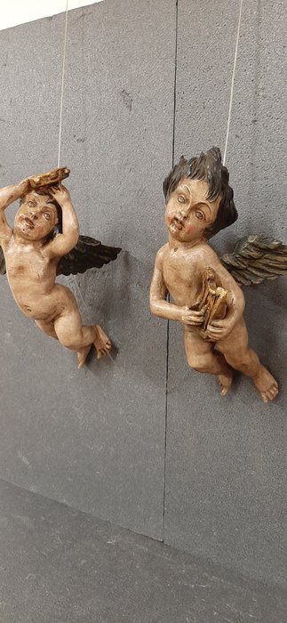 Image 3 of 2 flying angels - Baroque - Wood - First half 20th century