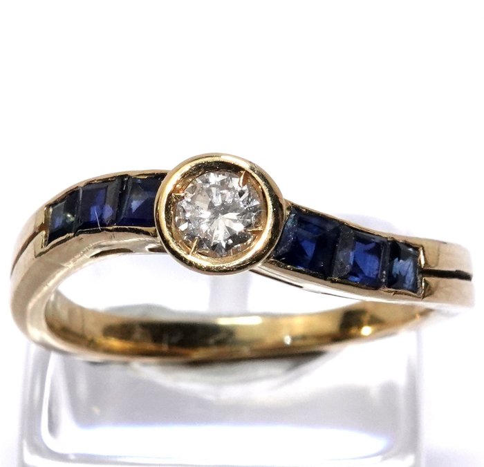 Image 3 of 18 kt. Yellow gold - Ring - 0.30 ct Diamond - Sapphires