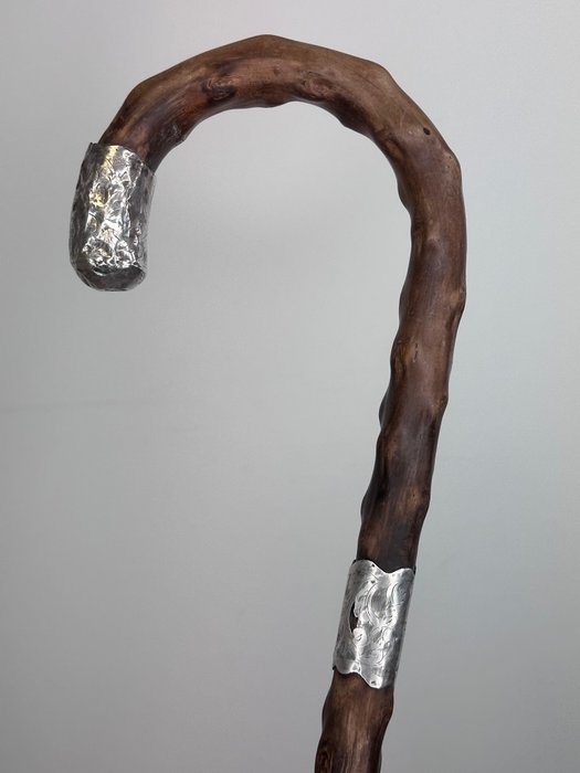Image 3 of Walking stick, English classic copy with silver strap - Bronze (silvered), Hawthorn (hawthorn) - Ci