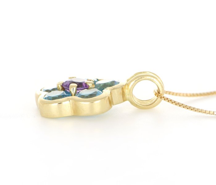 Image 3 of '' No Reserve Price '' - 18 kt. Yellow gold - Necklace with pendant - 0.75 ct Topaz - Amethysts